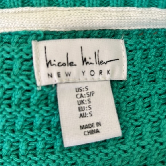 Nicole Miller Green & White Gold Crest Button Cropped Knit Cardigan - S - Picture 9 of 11